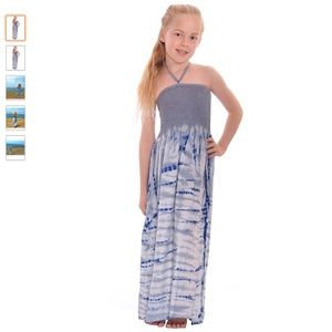 Girl Tie Dye Smocked Long Maxi Dress Halter Tube